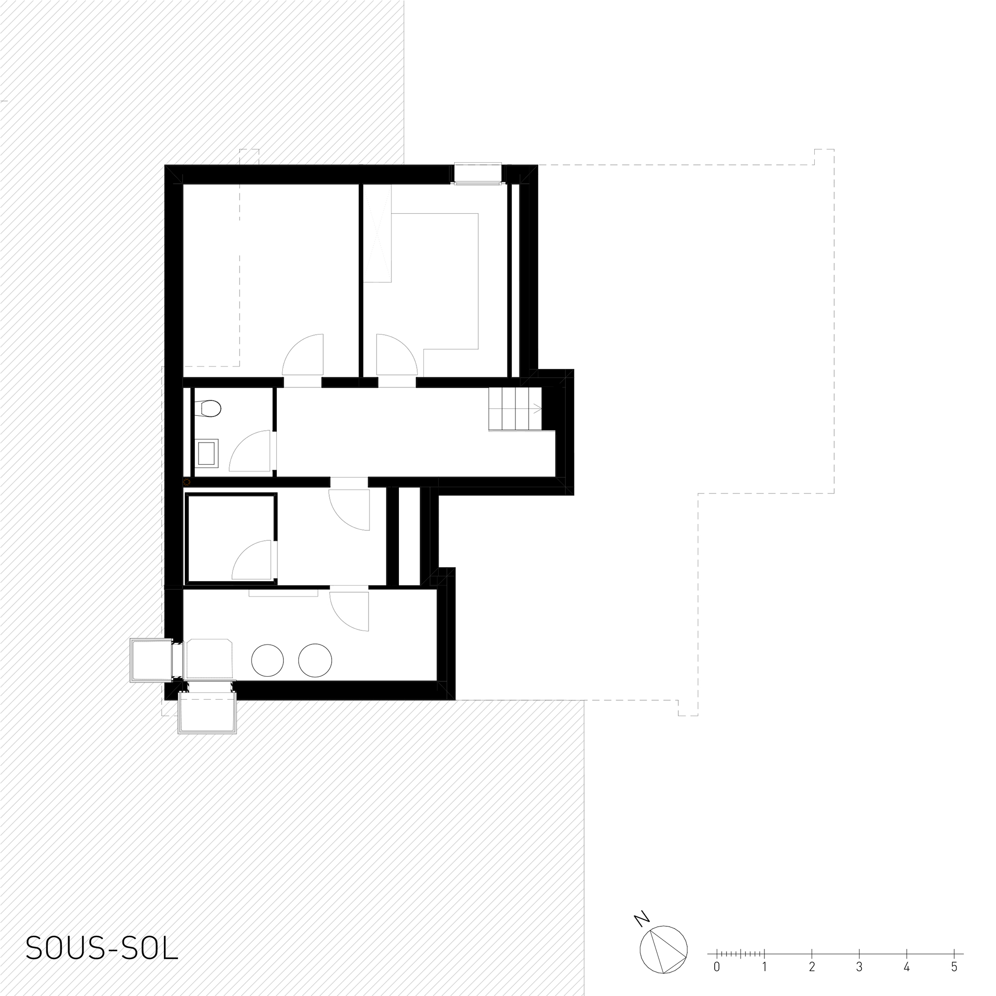 Plan sous-sol villa familiale, locaux techniques et espaces annexes, architecture résidentielle Vaud
