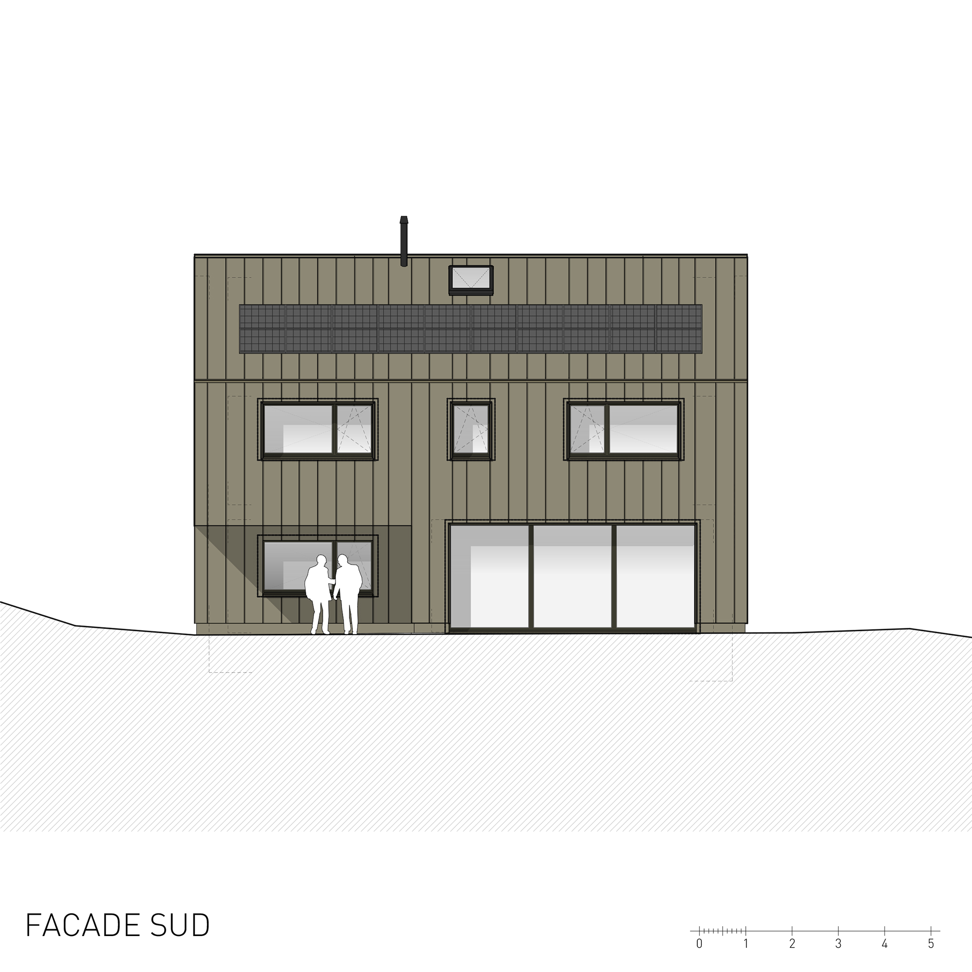 Façade sud villa familiale contemporaine avec grandes ouvertures, architecture résidentielle Vaud bord du Léman