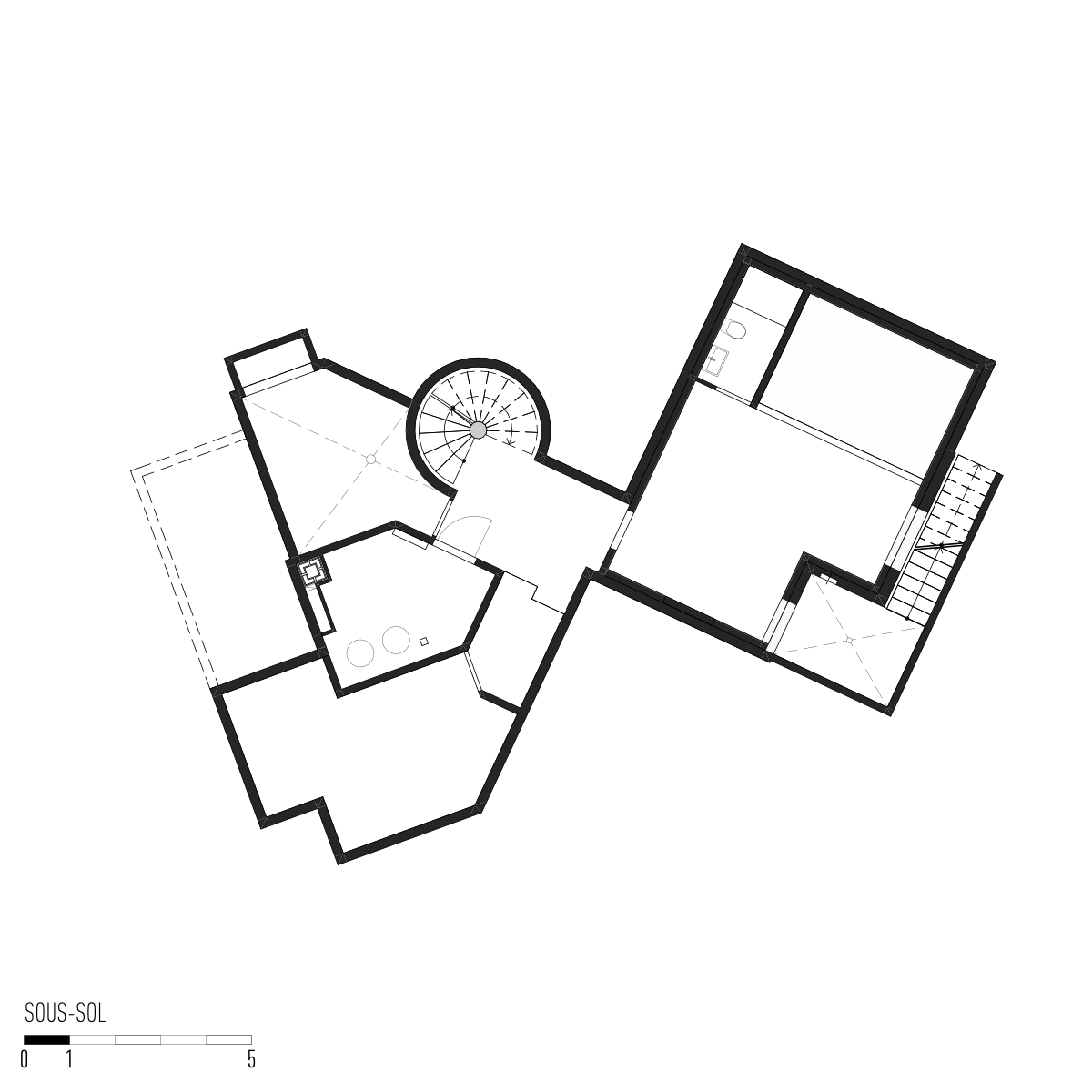 plan du sous-sol d'une villa d'architecte à Commugny, vaud, en cours de rénovation par vibe architectes